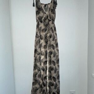 Women’s Black Leaf Print Swim Coverup Maxi Dress